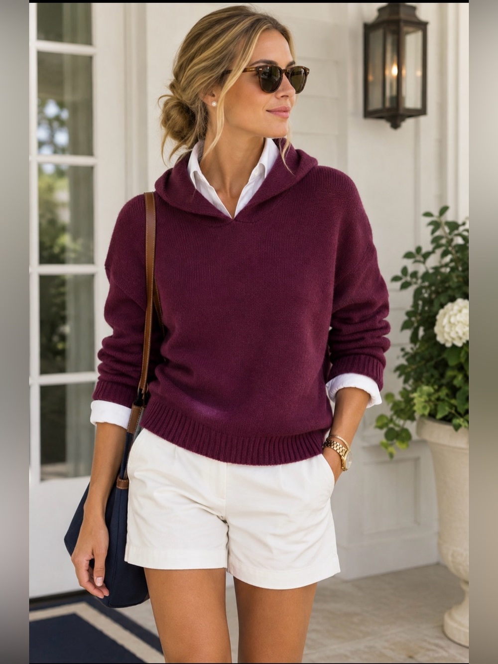 Greyson oversized wool cashmere blend hoodie in - Deep Plum medium